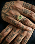 Solstice Signet Ring worn on hand