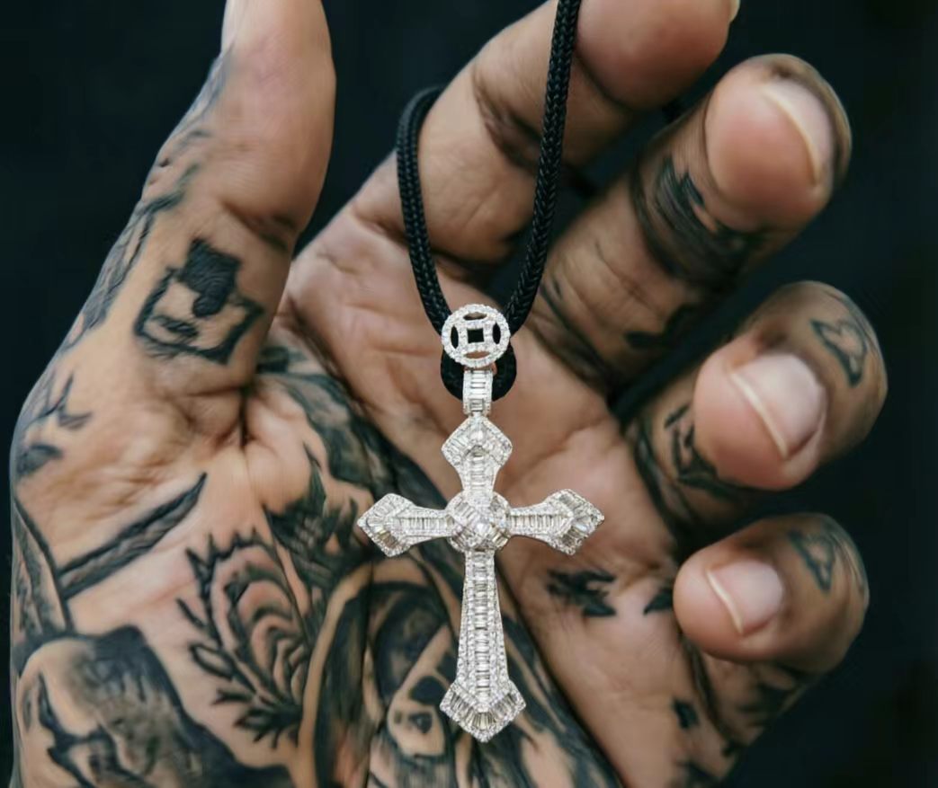 Statement Baguette Cross Pendant on cord