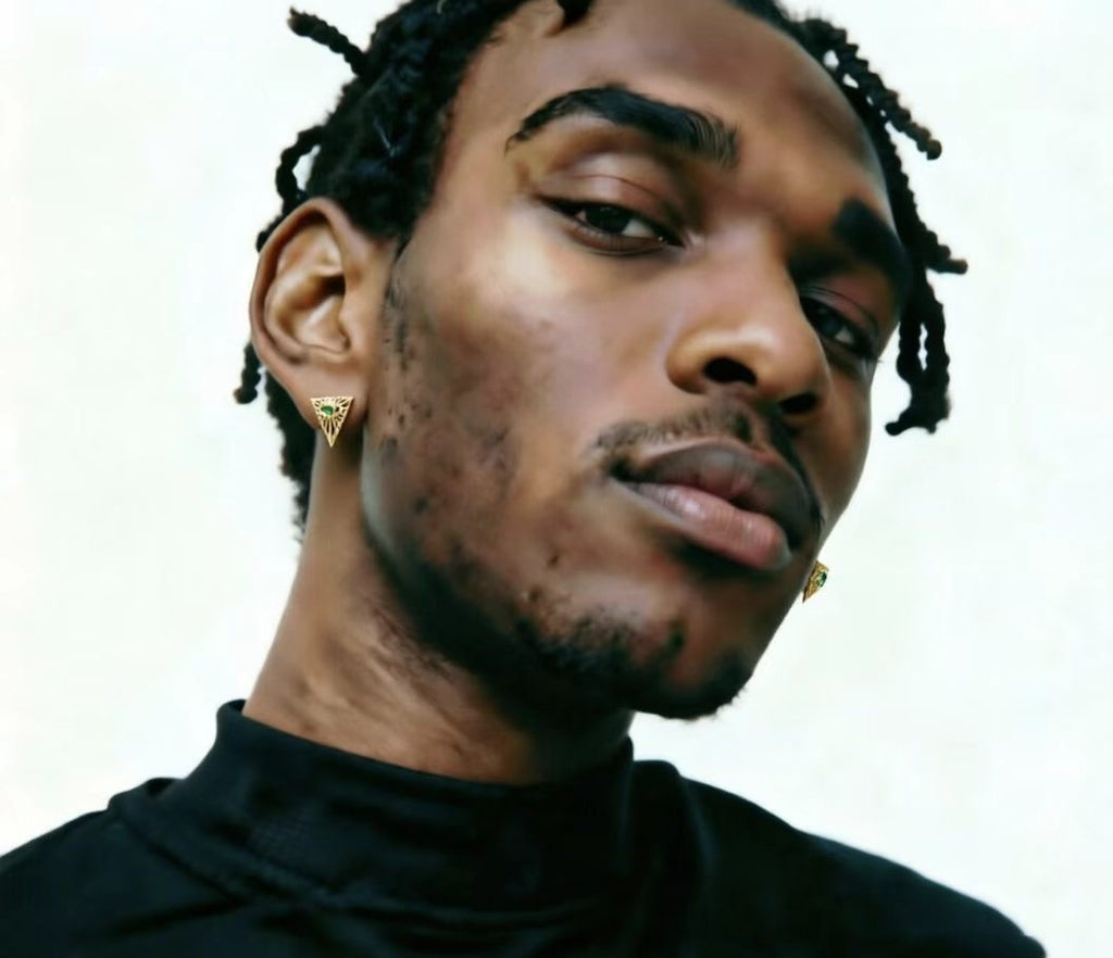 Evil Eye Stud Earrings worn by male model
