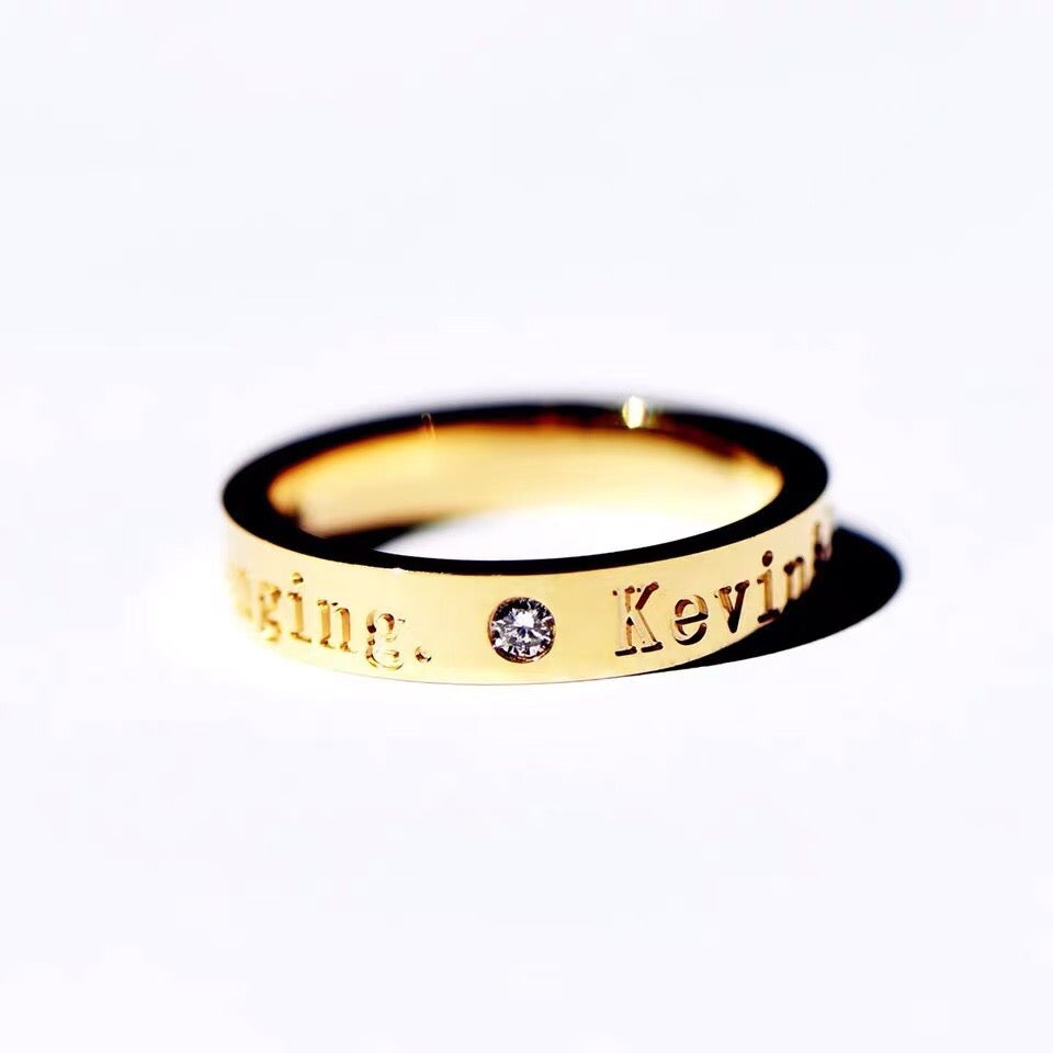 Engraved Phrase Ring pair close-up