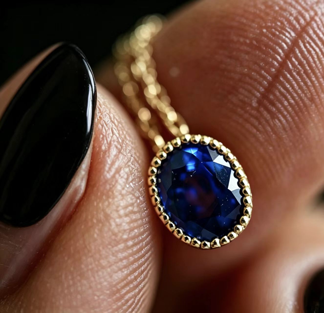 Sapphire Halo Pendant Necklace on model